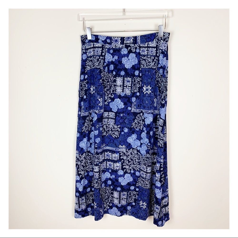 Blue Floral Patchwork Maxi Skirt